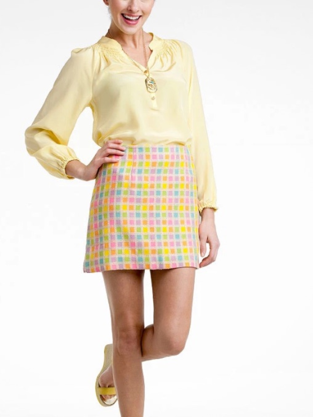 Lilly Pulitzer Talia Give Me Wings Multi Checkered Boucle Mini Skirt size 6